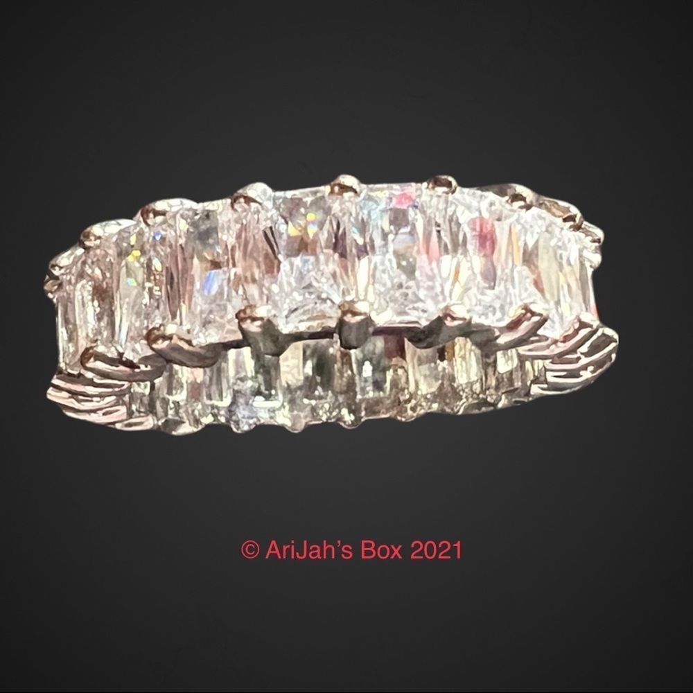 Silver Emerald Cut Diamond Eternity Band Size 9